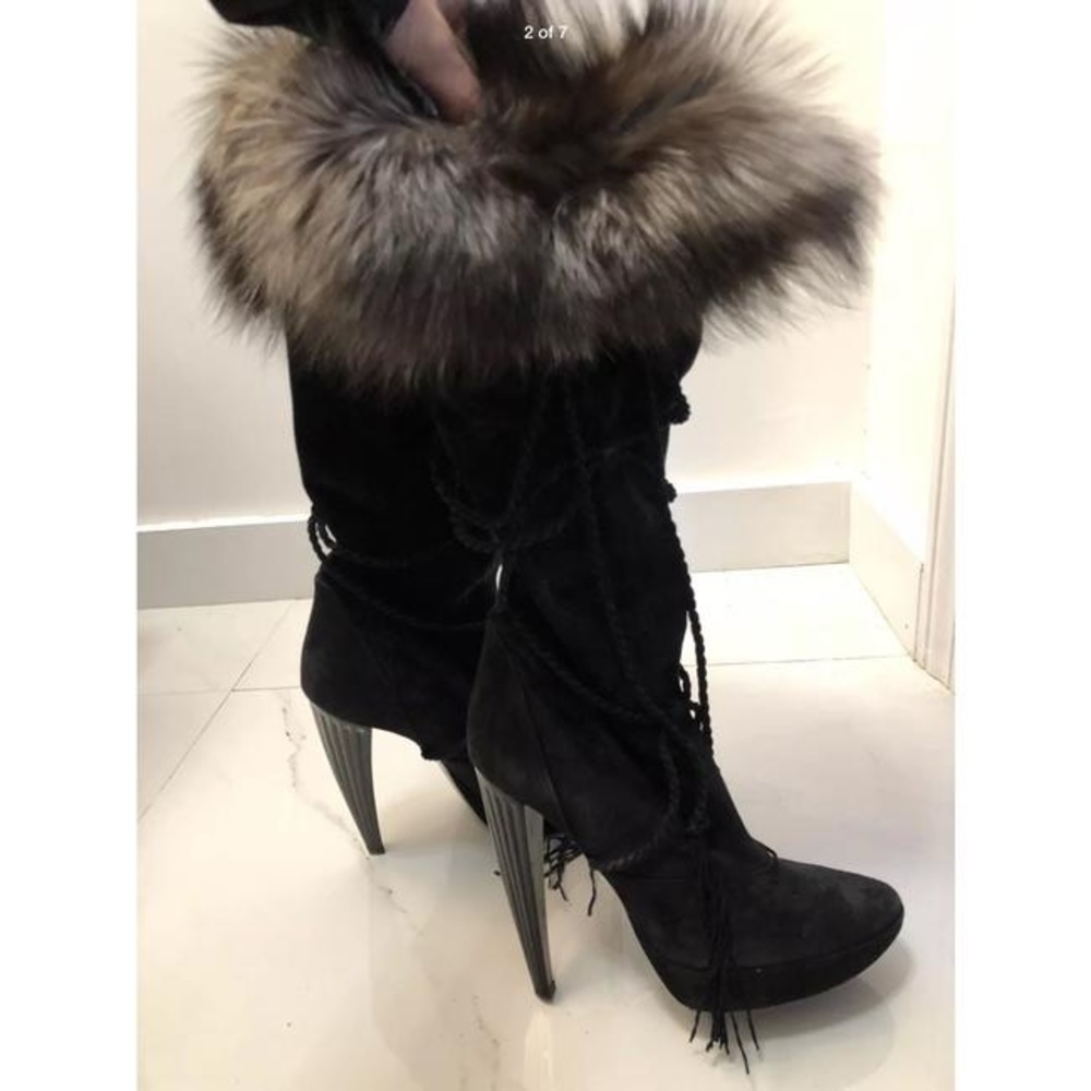 RARE🎈✔️💯 Roger Vivier Suede w Fox Fur Boots - Picture 2 of 8